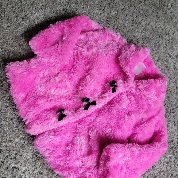 Nannette Pink Fuzzy Kids Jacket with Black Bows 2T - Picture 1 of 3